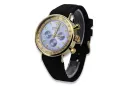 14K Goldene Herrenuhr, Blaues Zifferblatt, Lederarmband, 40mm