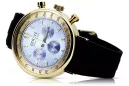 14K Goldene Herrenuhr, Blaues Zifferblatt, Lederarmband, 40mm