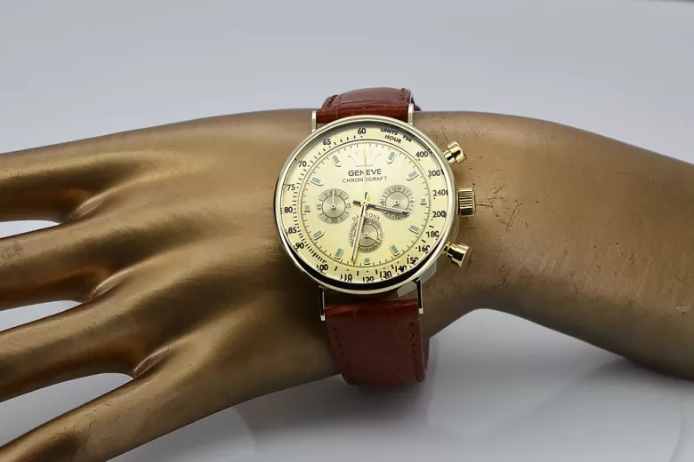 Елегантен мъжки часовник със златна каишка 14k 585 Geneve mw012y-y