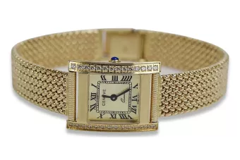 Ceas de aur 14K pentru femei, Rectangular, Italian, Zirconiu