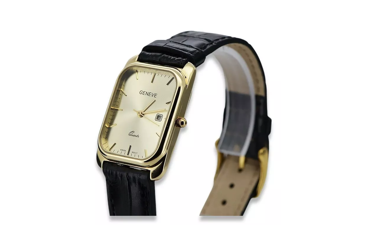 Gold men's watch Geneve ★ zlotychlopak.pl ★ Gold purity 585 333 Low Price!