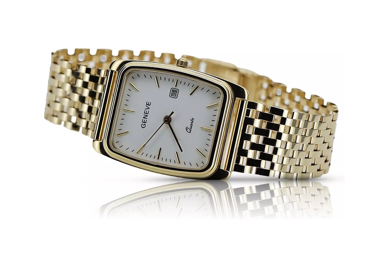 Goldene Herrenuhr Geneve ★ zlotychlopak.pl ★ Gold Reinheit 585 333 Niedriger Preis!