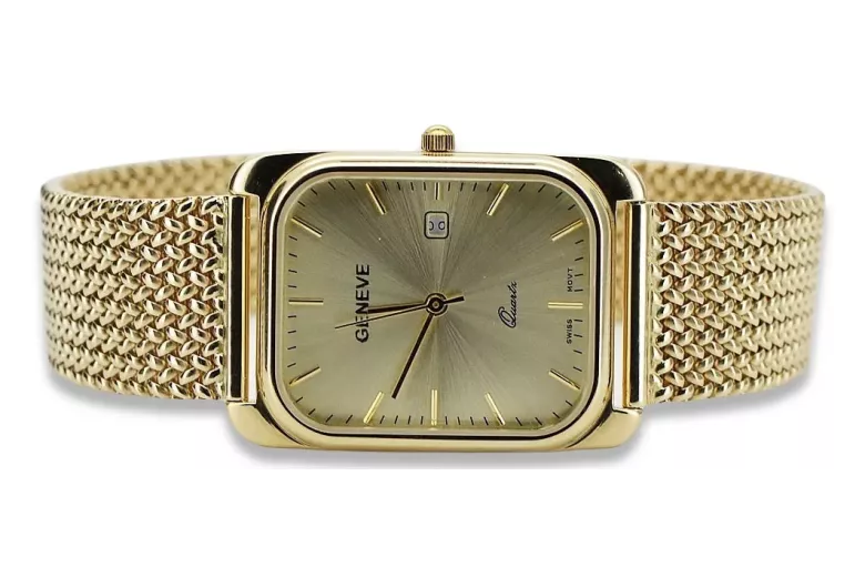 Gold men's watch Geneve ★ zlotychlopak.pl ★ Gold purity 585 333 Low Price!