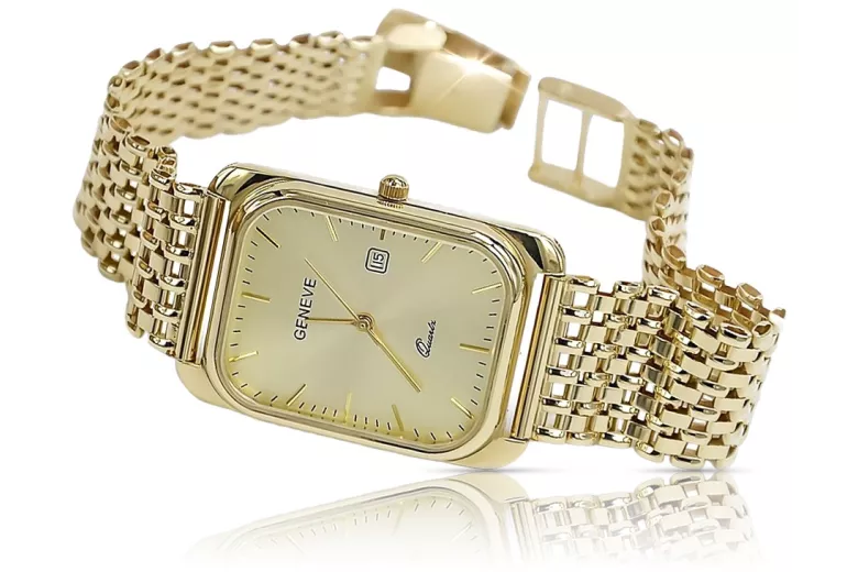 Gold men's watch Geneve ★ zlotychlopak.pl ★ Gold purity 585 333 Low Price!