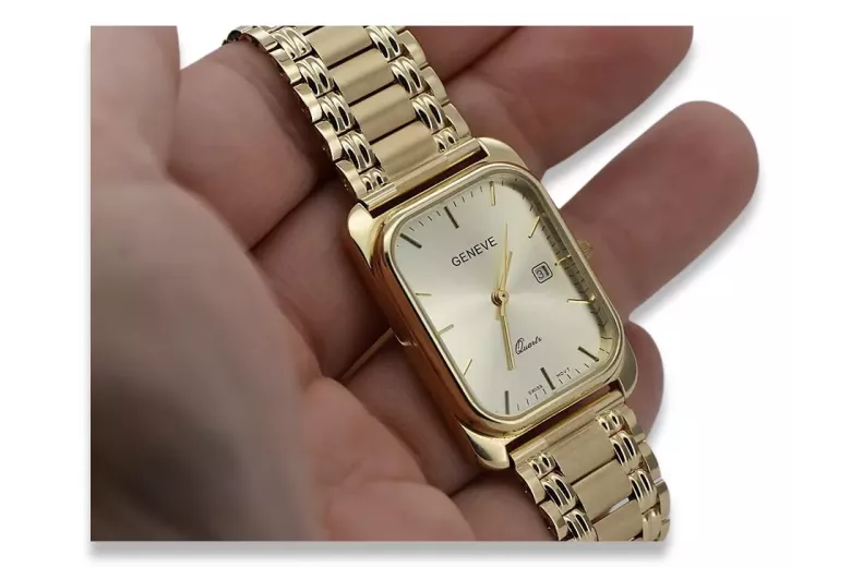 Montre Homme Rectangulaire en Or 14k, Quartz Italien