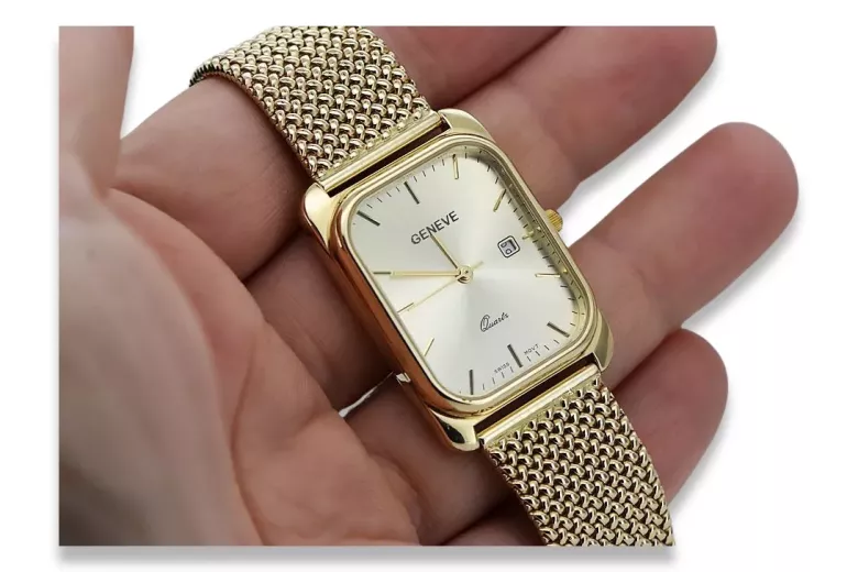 Reloj masculino rectangular de oro 14k, Italia, 36.8mm