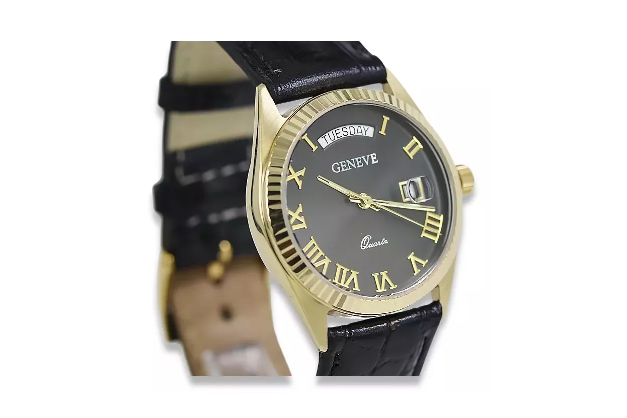 Montre Homme Or 14k, Cadran Noir, Quartz, 41mm