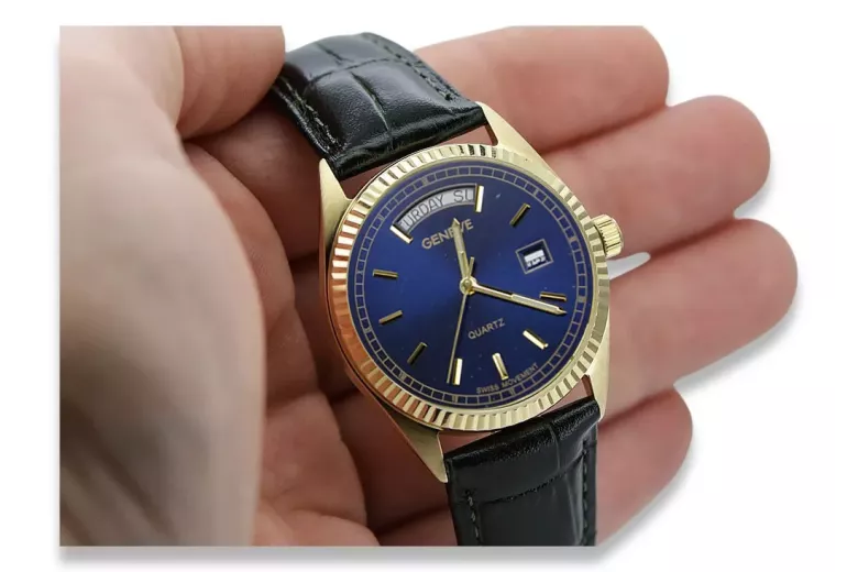 Gold men's watch Geneve ★ zlotychlopak.pl ★ Gold purity 585 333 Low Price!