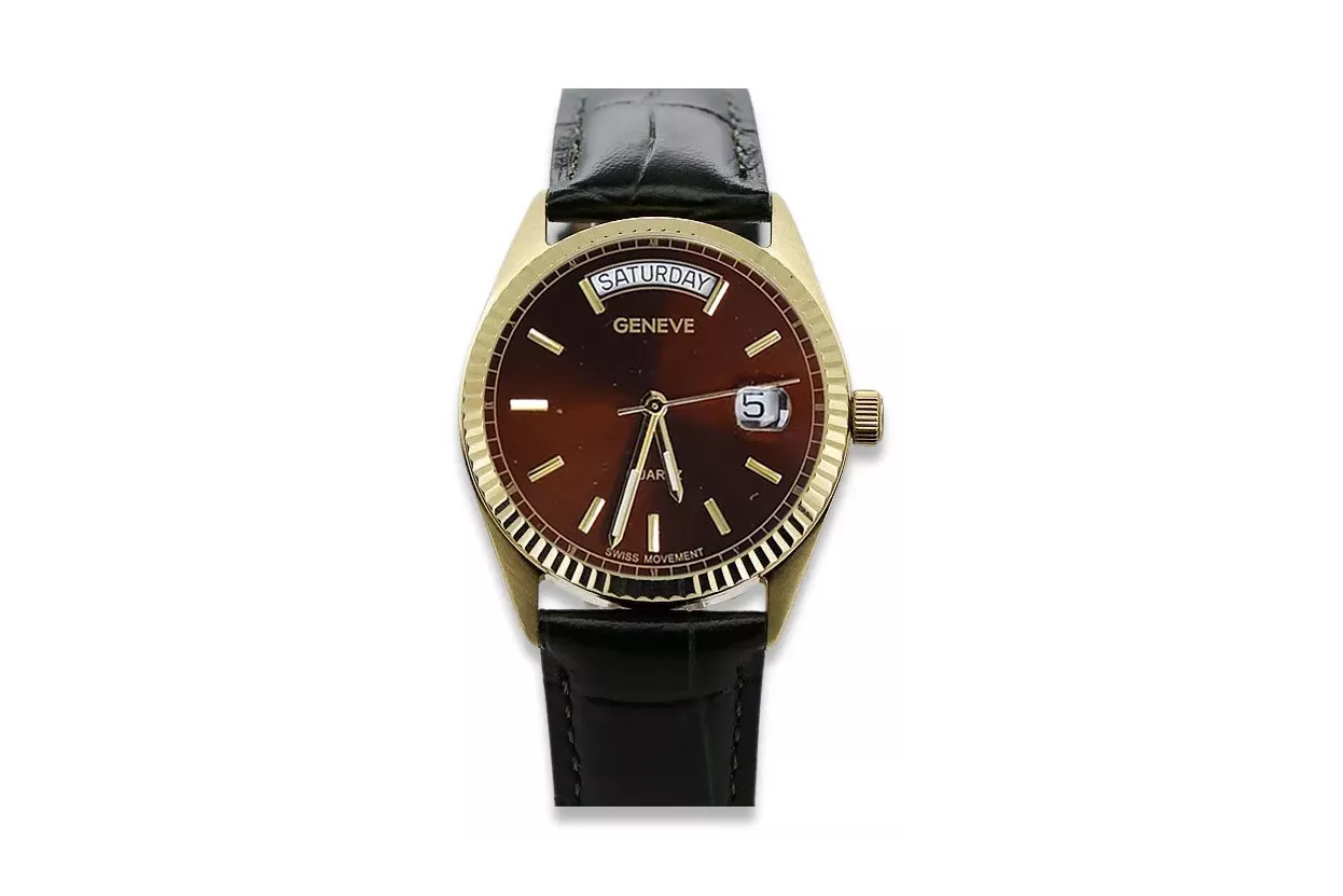 Gold men's watch Geneve ★ zlotychlopak.pl ★ Gold purity 585 333 Low Price!