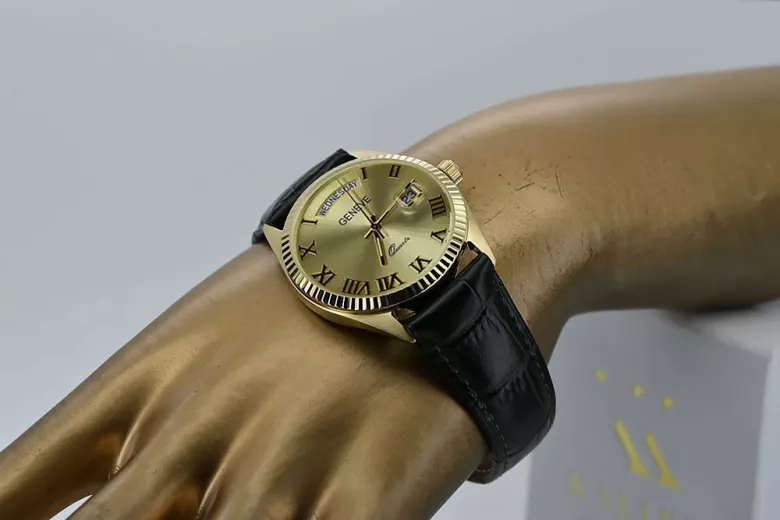 Gold men's watch Geneve ★ zlotychlopak.pl ★ Gold purity 585 333 Low Price!