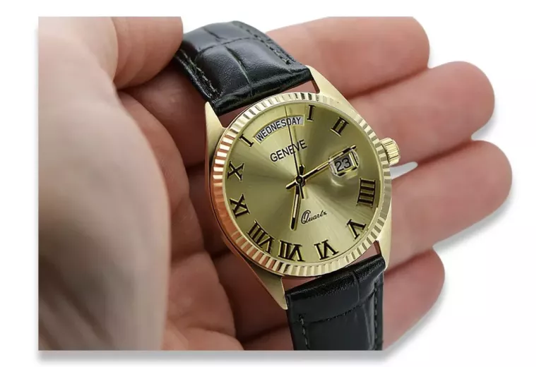 Gold men's watch Geneve ★ zlotychlopak.pl ★ Gold purity 585 333 Low Price!