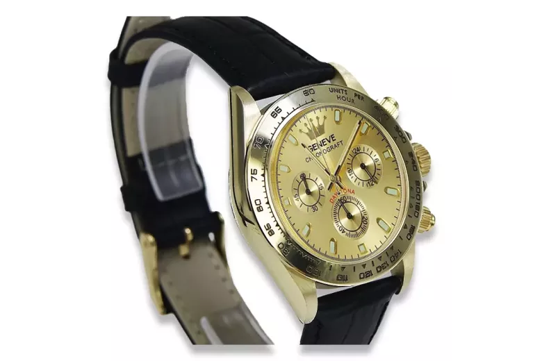 Gold men's watch Geneve ★ zlotychlopak.pl ★ Gold purity 585 333 Low Price!