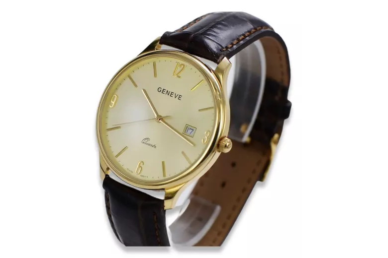 Gold men's watch Geneve ★ zlotychlopak.pl ★ Gold purity 585 333 Low Price!