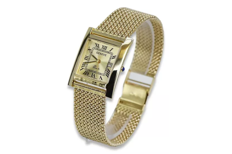 Gold men's watch Geneve ★ zlotychlopak.pl ★ Gold purity 585 333 Low Price!