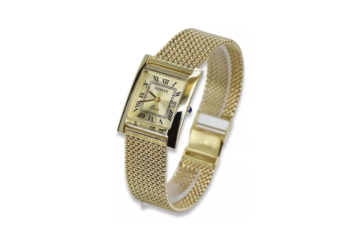 Gold men's watch Geneve ★ zlotychlopak.pl ★ Gold purity 585 333 Low Price!