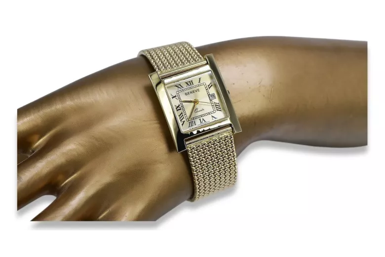 Gold men's watch Geneve ★ zlotychlopak.pl ★ Gold purity 585 333 Low Price!