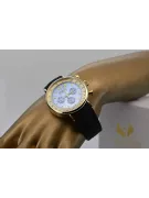 Ceas de Aur 14K pentru Bărbați, Cadran Albastru, Curea de Piele, 40mm