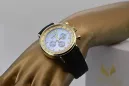 14K Goldene Herrenuhr, Blaues Zifferblatt, Lederarmband, 40mm