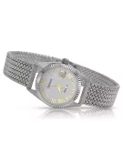 Montre femme en or blanc 14K, cadran nacré, quartz italien