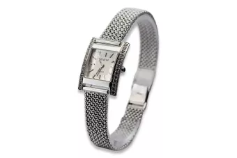 Montre en Or Blanc 14K, Diamant Rectangulaire 0.25ct, Italienne