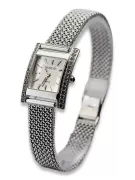 14K White Gold Diamond Watch, Rectangular 0.25ct, Italian