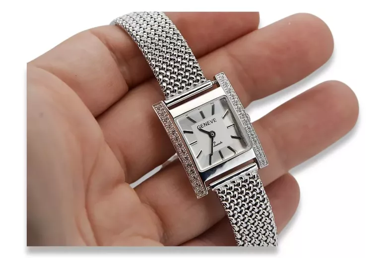 Reloj de Diamantes en Oro Blanco 14K, Rectangular 0.25ct, Italiano