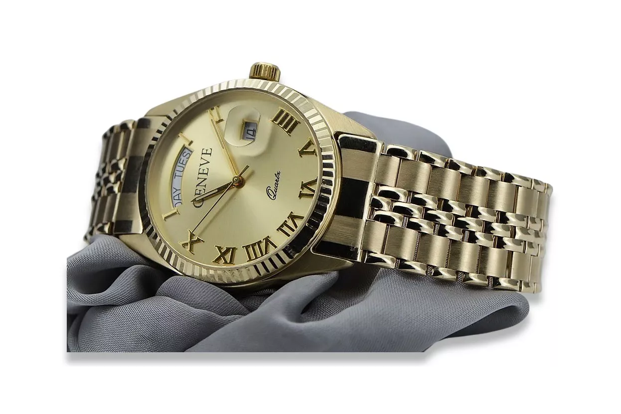 Gold men's watch Geneve ★ zlotychlopak.pl ★ Gold purity 585 333 Low Price!