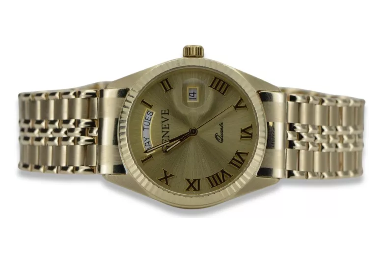 Gold men's watch Geneve ★ zlotychlopak.pl ★ Gold purity 585 333 Low Price!