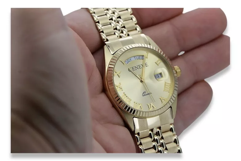 Gold men's watch Geneve ★ zlotychlopak.pl ★ Gold purity 585 333 Low Price!