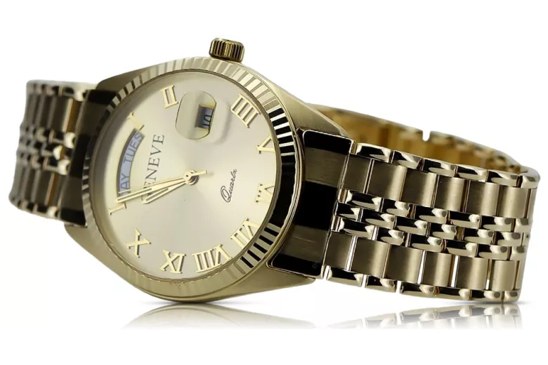 Gold men's watch Geneve ★ zlotychlopak.pl ★ Gold purity 585 333 Low Price!