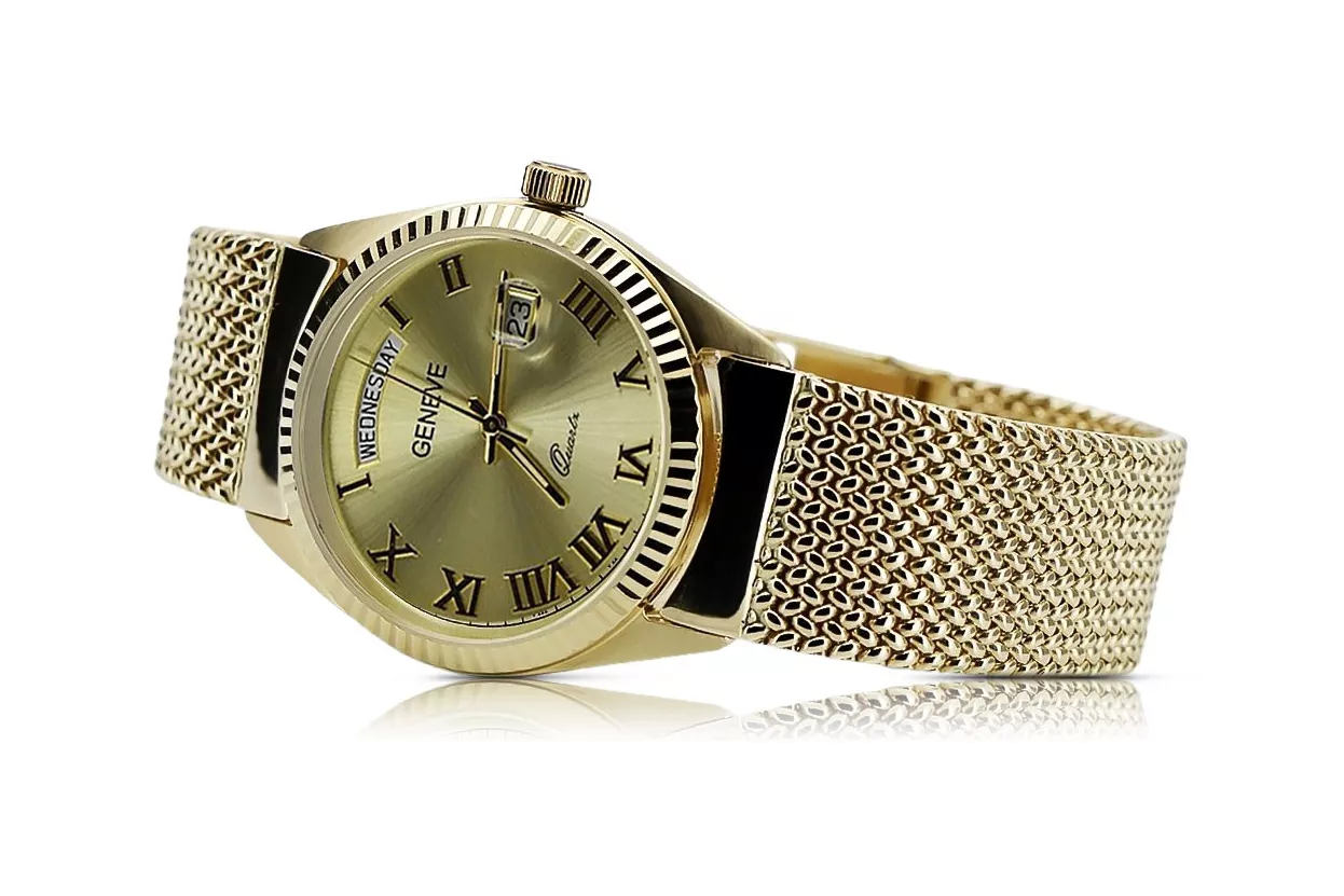 Złoty zegarek z bransoletą damski unisex 14k 585 Geneve mw013ydg&mbw014yo-f