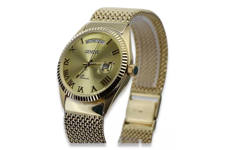 Gold men's watch Geneve ★ zlotychlopak.pl ★ Gold purity 585 333 Low Price!