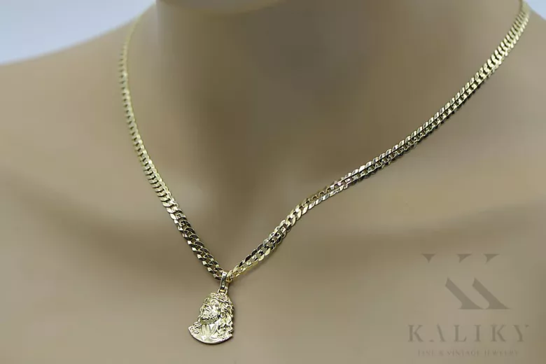 Jezus-Anhänger aus 14-karätigem Gelbgold mit eleganter Kette pj004y15&cc001y50