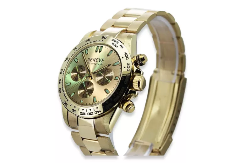 Gold Men's Watch Geneve ★ Zlotychlopak.pl ★ Puritate de aur 585 333 Preț scăzut!