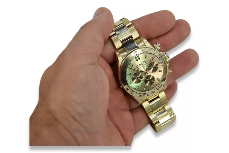 Gold men's watch Geneve ★ zlotychlopak.pl ★ Gold purity 585 333 Low Price!