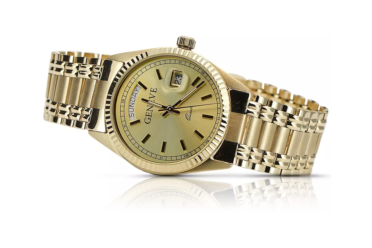 Gold men's watch Geneve ★ zlotychlopak.pl ★ Gold purity 585 333 Low Price!