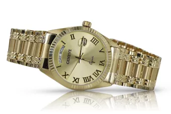 Belle montre Lady Geneve en or jaune 14 carats 585 mw013ydg&mbw006yo-f