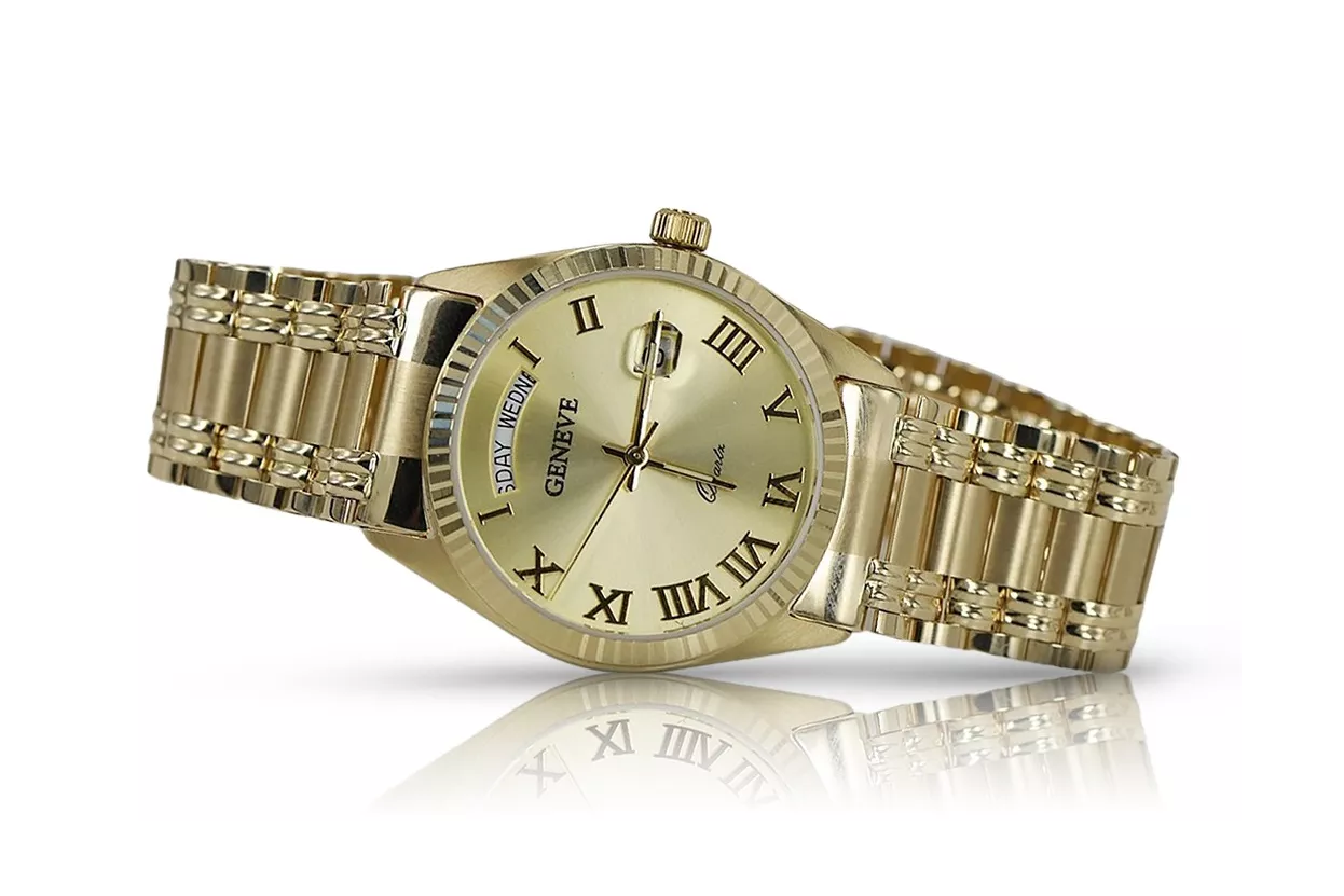 Gold men's watch Geneve ★ zlotychlopak.pl ★ Gold purity 585 333 Low Price!