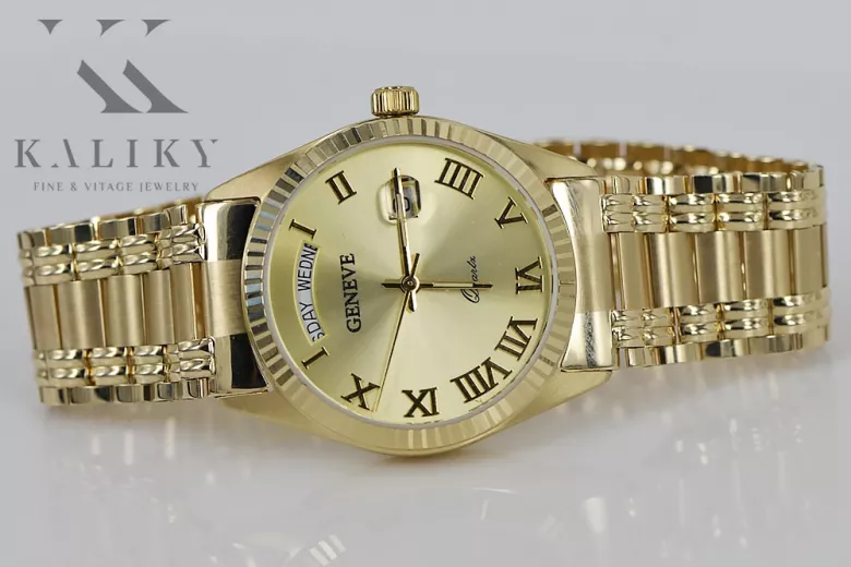 Prześliczny złoty zegarek damski 14k 585 Geneve mw013ydg&mbw006yo-f