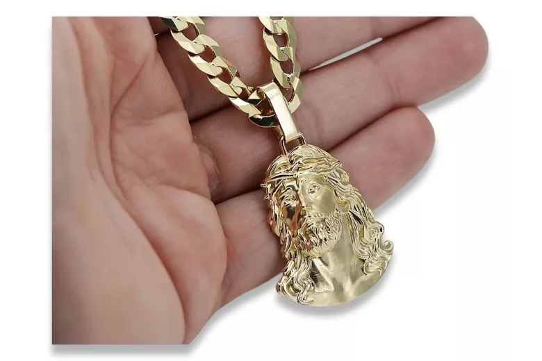 Pendentif Jezus en or jaune 14 carats avec chaîne élégante pj004y28&cc099y55