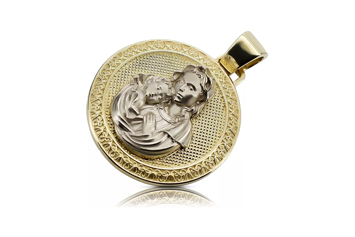 Colgante con icono duro y medallón de María en oro amarillo de 14 k pm027yw