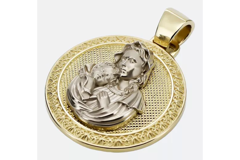 Gelber 14-Karat-Gold-Maria-Medaillon-Hard-Icon-Anhänger pm027yw