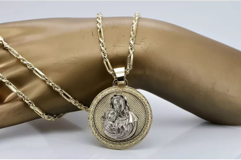 Colgante con icono duro y medallón de María en oro amarillo de 14 k pm027yw