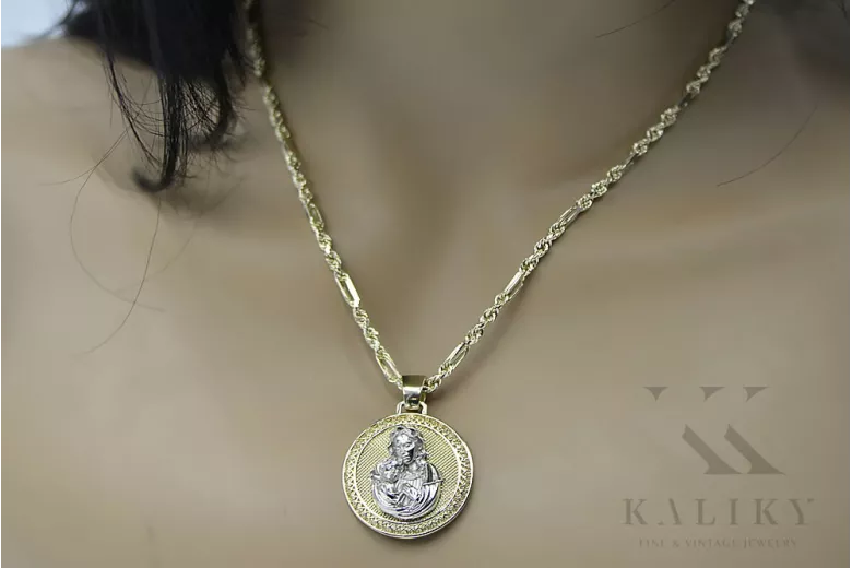 Colgante con icono duro y medallón de María en oro amarillo de 14 k pm027yw