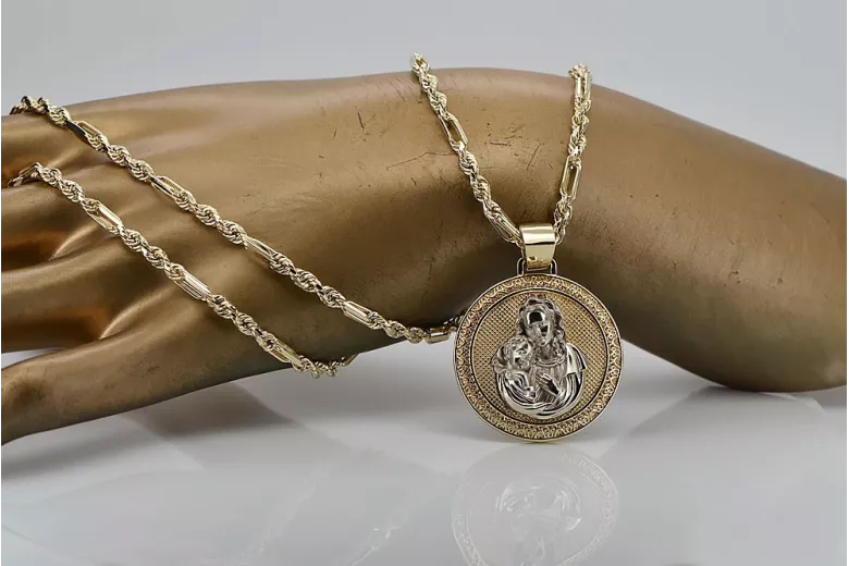 Colgante con icono duro y medallón de María en oro amarillo de 14 k pm027yw