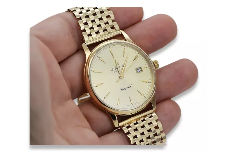 Gold men's watch Geneve ★ zlotychlopak.pl ★ Gold purity 585 333 Low Price!