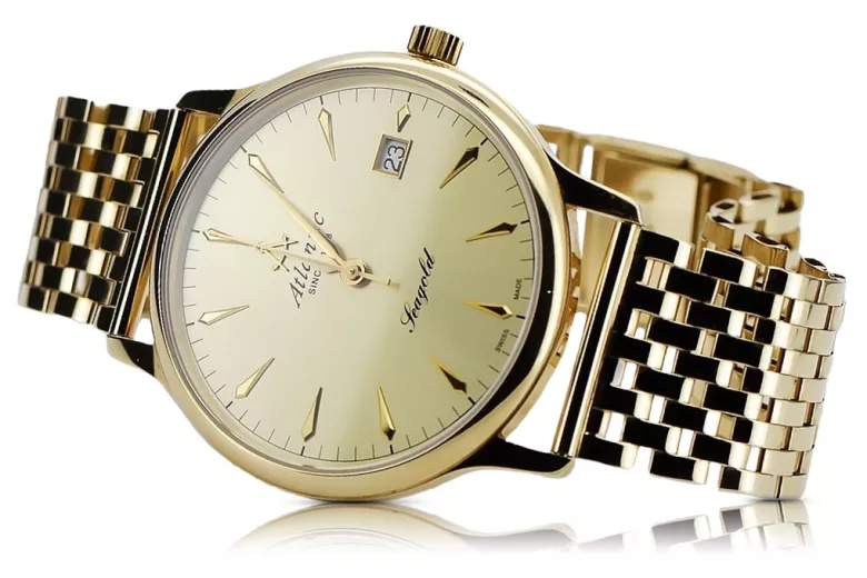 Gold men's watch Geneve ★ zlotychlopak.pl ★ Gold purity 585 333 Low Price!