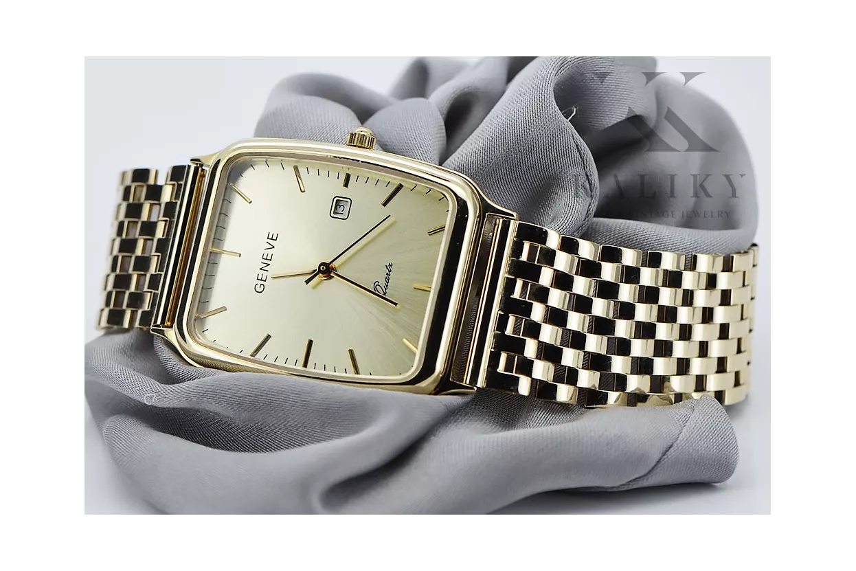 Gold men's watch Geneve ★ zlotychlopak.pl ★ Gold purity 585 333 Low Price!