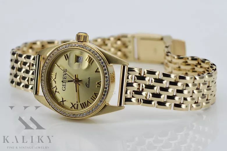 Złoty zegarek z bransoletą damską 14k Geneve lw078ydg&lbw004y19cm