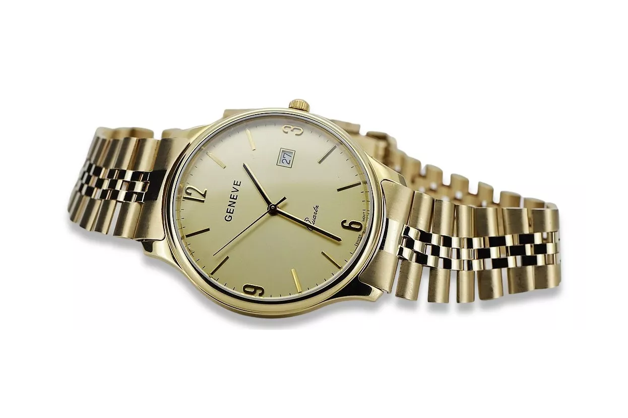 Gold men's watch Geneve ★ zlotychlopak.pl ★ Gold purity 585 333 Low Price!